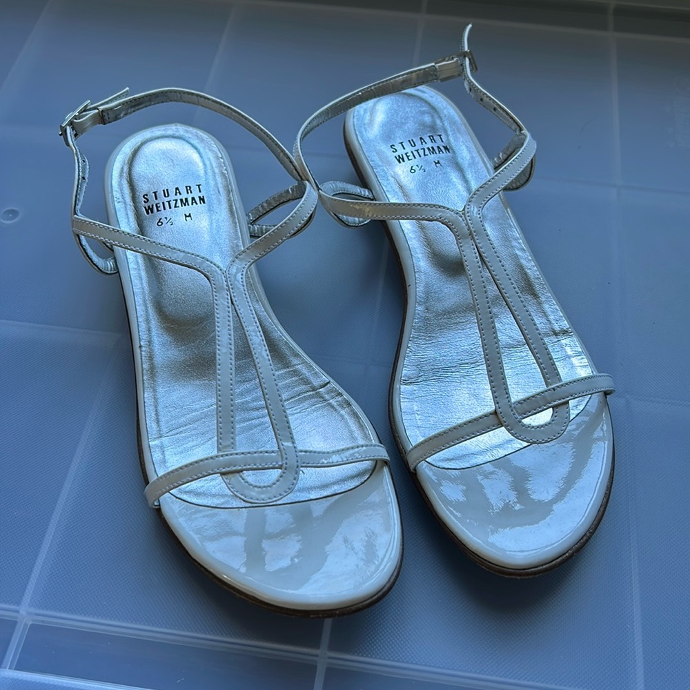Stuart weitzman white patent sandals